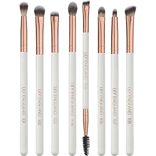 Lily England - Set de Pinceles de Maquillaje Los 8 Mejores Pinceles para los Ojos, Fibras Veganas Sintéticas de Larga Duración, Oro Rosa