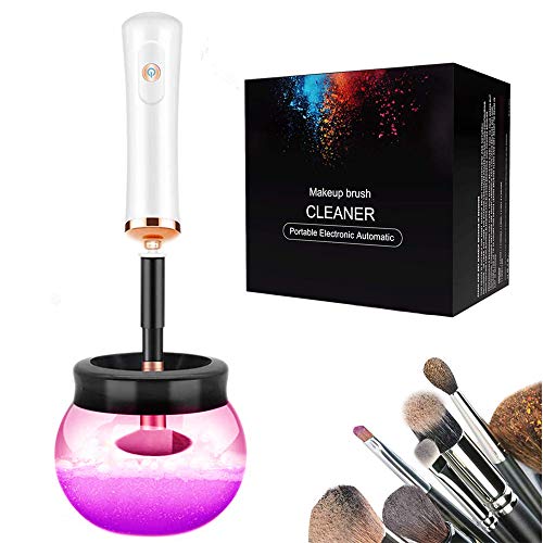 Limpiador de brochas de maquillaje, limpiador y secador de brochas de maquillaje eléctrico, herramienta de limpieza rápida y profunda (blanco)