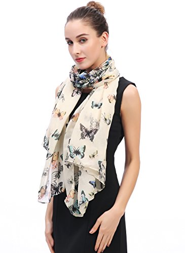 Lina & Lily Bufanda Mujer con Estampado de Mariposas (Beige)