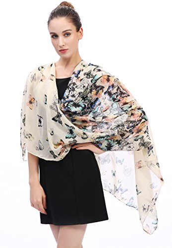 Lina & Lily Bufanda Mujer con Estampado de Mariposas (Beige)