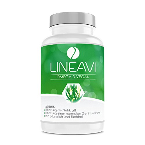 LINEAVI Omega 3 Vegano, ácidos Omega 3 Procedentes de Aceite de Algas, la Alternativa Vegetal a los preparados de Aceite de Pescado, Fabricado en Alemania, 60 cápsulas (para 2 Meses)