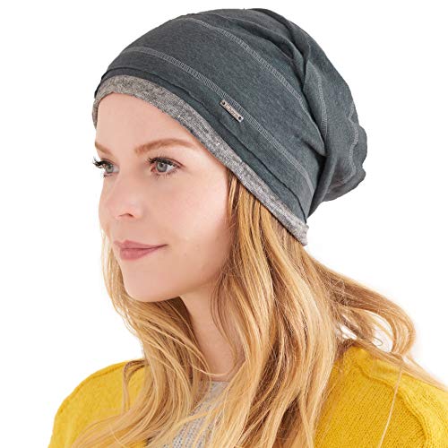 Lino Puro Gorros Beanie Sombrero - Gorra Ligera Verano para Hombre Slouchy Chapeau Gris Oscuro