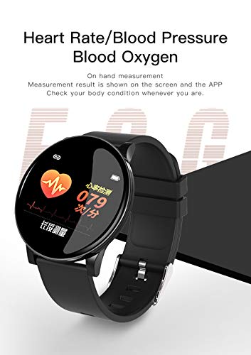 LIYINGKEJI Pulsera Inteligente, rastreador de Actividad Monitor de Ritmo cardíaco a Prueba de Agua IP67 Deporte Mujer Hombre Niño Presión Arterial Cronómetro Contador de frecuencia (Negro (Redondo))