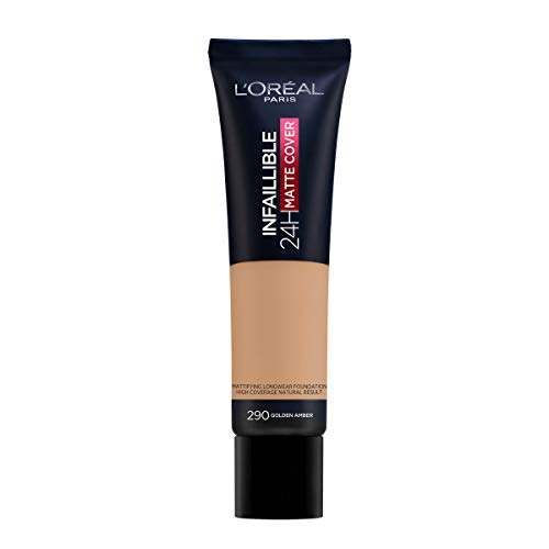 L'Oréal Infalible 24 H Matte Cover Base De Maquillaje Alta Cobertura Mate Piel Clara Subtono Neutro 290 Ambre Doré 40 g