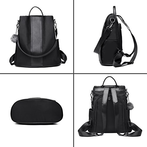 LOSMILE Mujer Bolsos mochila Bolsos de mano Bolsos bandolera Mochila de a diario Bolsa de Viaje Bolsos de peso Ligero Nylon Backpack Daypack para Escuela trabajo fecha (Negro-grande)