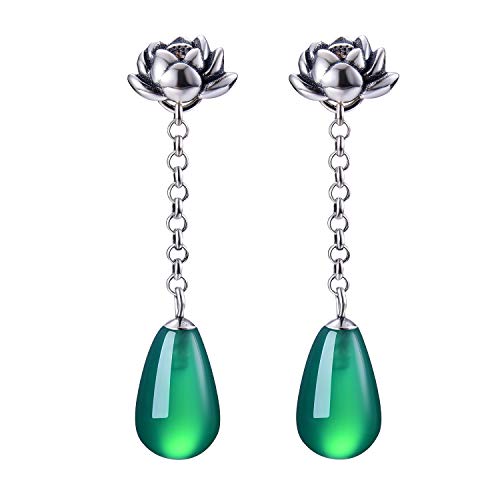 Lotus Fun S925 - Pendientes de Plata de Ley con Forma de Gota de Agua de ¨¢gata Natural para Mujeres y ni?as, Hechos a Mano, joyer¨ªa ¨²nica