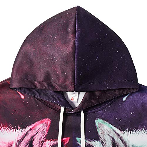 Loveternal 3D Hoodies Impresión Wolf Sudaderas con Capucha con Cordón Bolsillo Maquillaje Pullover Sweatshirt para Mujeres Hombres M