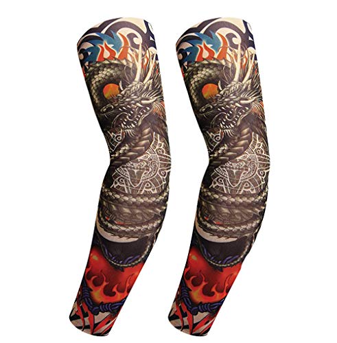 Luemdss Men's Sun Protection Sleeves Chinese Dragon Arm Sleeve Driving Tattoo glovesOutdoor Arm Protection Sleeves