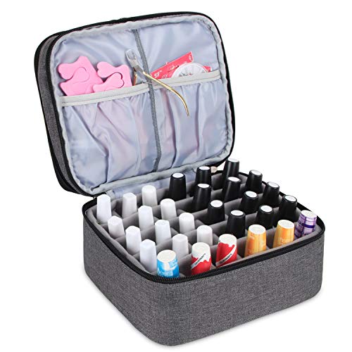 Luxja Organizador de esmaltes de uñas, esmaltes de uñas Estuche, Porta esmaltes de uñas- Sostiene 30 Botellas (15 ml - 0.5 FL.oz), Bolsa de Almacenamiento de Doble Capa para lacas y manicuras, Gris