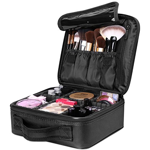 Luxspire Portátil Bolsa Cosmetica, Bolsa de neceser con gran capacidad y diseño divisible, Bolso de organizador maquillaje en viaje, Almacenamiento de Maquillaje Cosmético, Neceseres de viaje, Negro