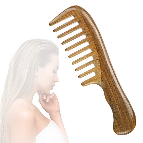 LWBTOSEE Peine de pelo de madera Peines de dientes anchos para desenredar, No estático, Sin enredos, Sin enganches, Aroma Sándalo Peine para cabello rizado mojado Mujeres y hombres