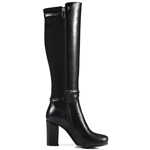 Lydee Mujer Classic Equestrian Botas Cremallera Tacon Ancho Botas Rodilla Alta Zapatos Invierno Comfort Botas Largas Black Tamaño 34