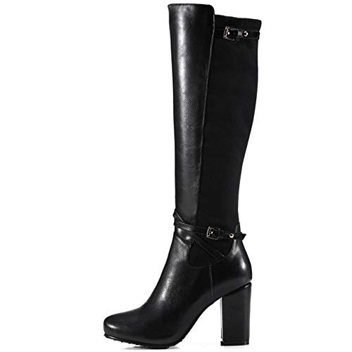 Lydee Mujer Classic Equestrian Botas Cremallera Tacon Ancho Botas Rodilla Alta Zapatos Invierno Comfort Botas Largas Black Tamaño 34