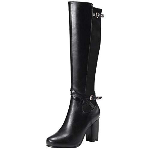 Lydee Mujer Classic Equestrian Botas Cremallera Tacon Ancho Botas Rodilla Alta Zapatos Invierno Comfort Botas Largas Black Tamaño 34