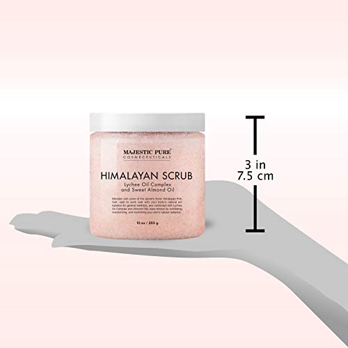 Majestic Pure Himalayan Salt Body Scrub with Lychee Essential Oil, All Natural Scrub to Exfoliate & Moisturize Skin, 12 oz