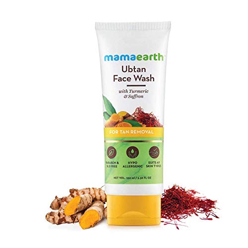 Mamaearth Ubtan Natural Face Wash for Dry Skin with Turmeric & Saffron for Tan removal and Skin brightning 100 ml - SLS & Paraben Free