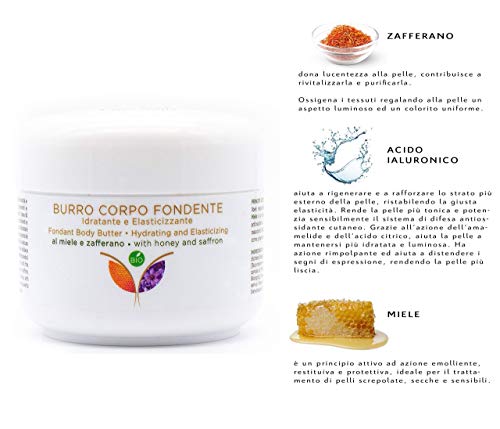 Manteca Hidratante Natural para el Cuerpo, Piel seca y agrietata, Reafirmante con Azafrán, Miel y Aceite de cànamo sativa -Karitè - Vitamina E - certificado BIO 100%