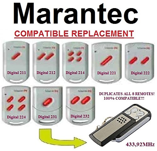 MARANTEC – Digital 211/212/214/221/222/224/231/232 Compatible Clone télécommande de remplacement émetteur, 433,92 MHz Fixed Code Clone.