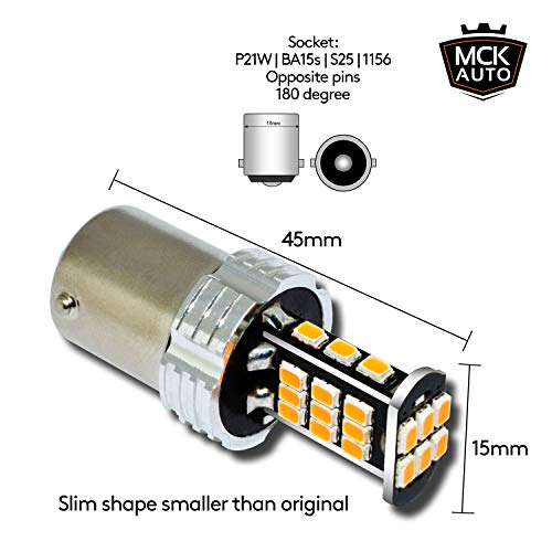 MCK Auto - Reemplazo para P21W BA15s 1156 LED CanBus Conjunto de bombillas naranjas muy claras y sin errores compatibles con A1 A3