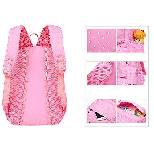 MCUILEE Conjunto de 3 Polka Dot Lindo Las Mochilas Escolares Universidad/Bolsas Escolares/Mochila niños niñas Adolescentes + Bolsa de Mano + Bolsa de lápiz, Rosa