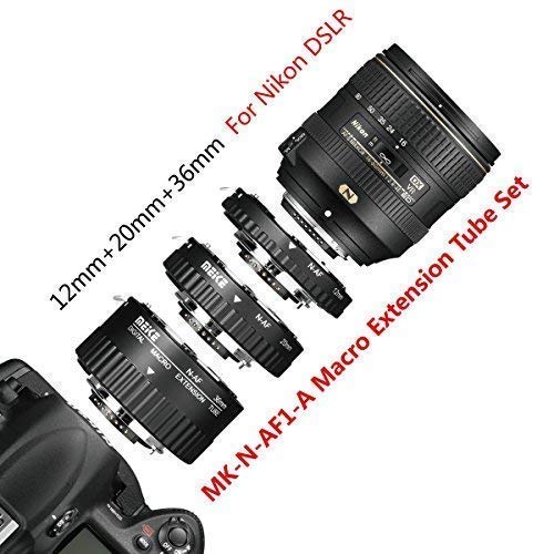 Meike MK-N-AF1-A Lente macro electrónica con autofoco, extensión con adaptador para cámaras Nikon DSLR Nikkor AF, AF-S, D, G y VR lente cámaras de la serieD3100 D3200 D5000 D51000 D5200 D7000 D7100