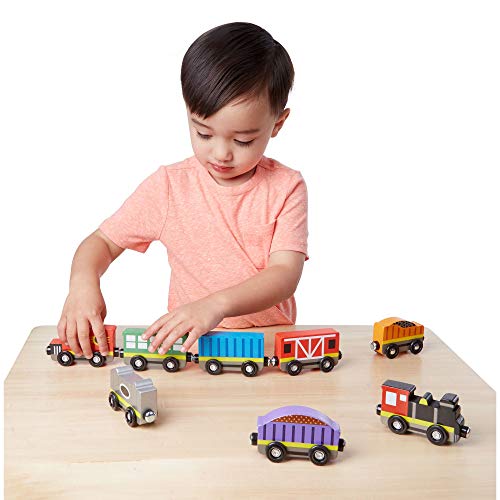 Melissa & Doug- Train Cars Juguetes Trenes de Maderacon 8 Piezas, 3+ Años, Multicolor (15186)