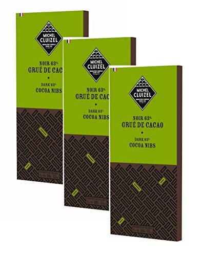 Michel Cluizel Chocolatería a Damville Tableta Chocolate Negro 63% Semillas de cacao con Habas Frijoles Santo Domingo Puro Manteca de Cacao Sin Soya y Sin Sabor Producido en Francia - 3 x 100 Gram