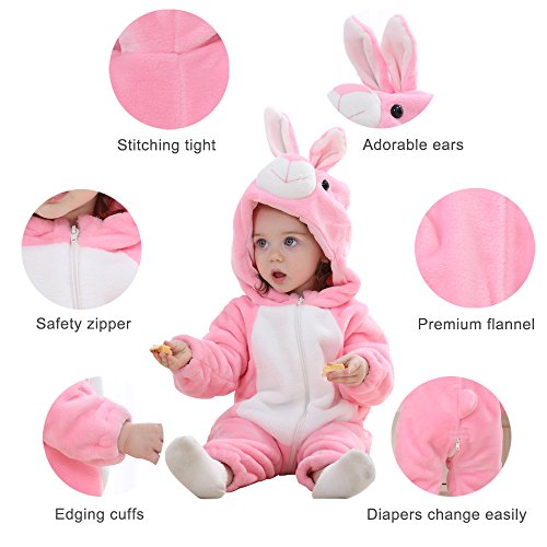 MICHLEY Bebé Ropa Mameluco Niños Niñas Pelele Pijama de Primavera y otoño Franela Traje de Animales Conejo-70cm