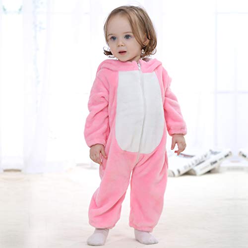 MICHLEY Bebé Ropa Mameluco Niños Niñas Pelele Pijama de Primavera y otoño Franela Traje de Animales Conejo-70cm