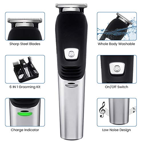 MIGICSHOW Cortapelos Hombre Impermeable Recortadora de Barba,Precisión Cortapelos Profesional Máquina Afeitadora Barba Hombre 6 en 1 Kit Inalámbrico Carga USB Recargable Bajo Ruido