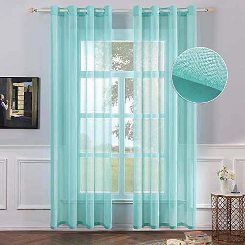 MIULEE Cortinas Poliéster Translucida de Dormitorio Moderno Ojales Cortina Ventana Visillos Salon para Sala Cuarto Dormitorio Comedor Salon Cocina Salón de 2 Unidades 140 x 225cm Turquesa