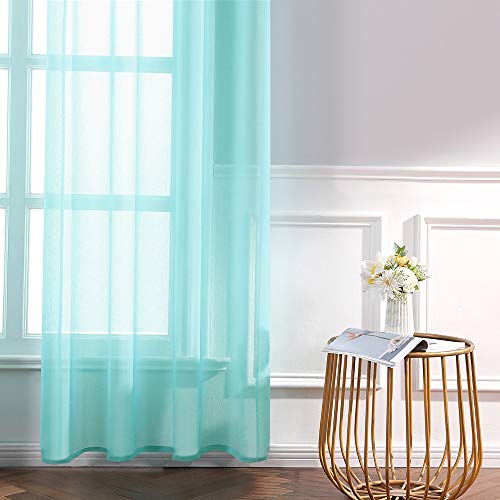 MIULEE Cortinas Poliéster Translucida de Dormitorio Moderno Ojales Cortina Ventana Visillos Salon para Sala Cuarto Dormitorio Comedor Salon Cocina Salón de 2 Unidades 140 x 225cm Turquesa