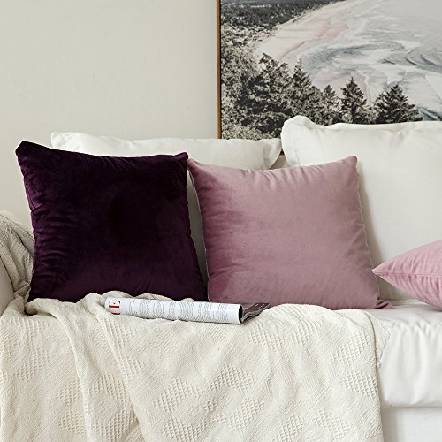 MIULEE Pack de 2, Terciopelo Suave Juego de Mesa de Manta de decoración Cuadrado Fundas de Almohada Funda de cojín para sofá dormitorio18 x 18 Pulgada 45 x 45 cm Rosado Morado