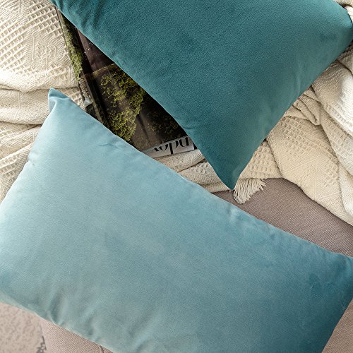 MIULEE Terciopelo Funda de Cojine Funda de Almohada del Sofá Throw Cojín Decoración Almohada Caso de la Cubierta Decorativo para Sala de Estar 30x 50cm 12 x 20 Pulgadas 2 Pieza Agua Verde