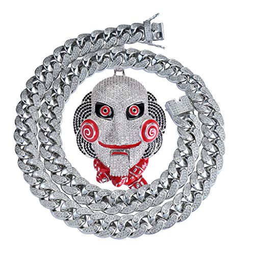 MoCa Jewelry Hip Hop Iced Out Bling 6ix9ine - Cadena bañada en oro blanco con colgante con diseño inspirado en Billy de The Saw, estilo rapero Tekashi69