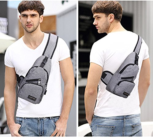 Mochila bandolera de pecho LemonGirl con cargador USB para hombres y mujeres, para senderismo, acampadas, ciclismo, hombre, XW210-Gray, gris, talla única