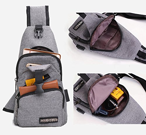 Mochila bandolera de pecho LemonGirl con cargador USB para hombres y mujeres, para senderismo, acampadas, ciclismo, hombre, XW210-Gray, gris, talla única