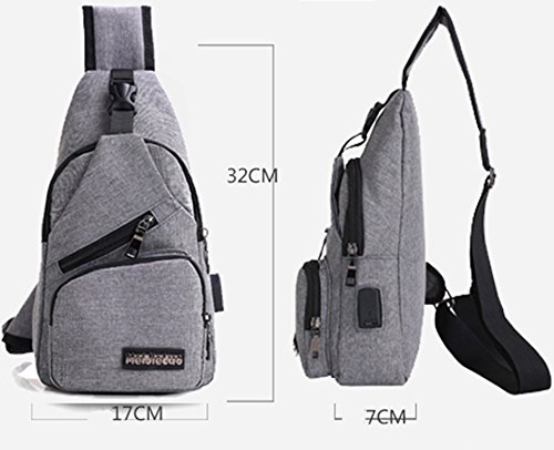 Mochila bandolera de pecho LemonGirl con cargador USB para hombres y mujeres, para senderismo, acampadas, ciclismo, hombre, XW210-Gray, gris, talla única