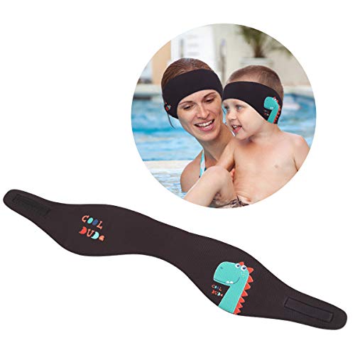 MoKo Diadema de Natación Multifuncional, [Talla L] Diadema Impermeable con Protección para los Oídos, Banda para el Cabello de Natación Elegante con Patrón Animal Lindo para Niños y Adultos – Negro