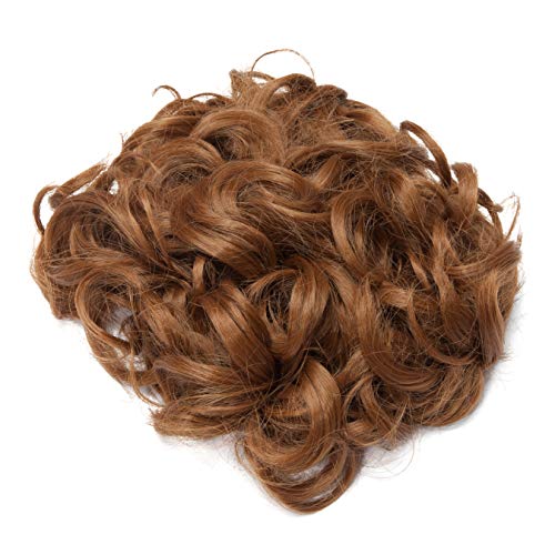 Moño Postizo Voluminoso Rizado con Peine de Clips [Castaño Caoba Claro] Pelo Sintético Se Ve Natural Recogido Extensiones de Cabello Clip Postizos para Mujer (80g)