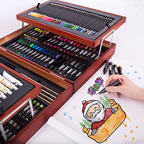 MONT MARTE Set Pintura Premium Deluxe - 174 Piezas - Set de Dibujo de Alta Calidad en Elegante Maletín de Madera - Set Artistico Completo - Perfecto para Niños, Principiantes, Profesionales y Artistas