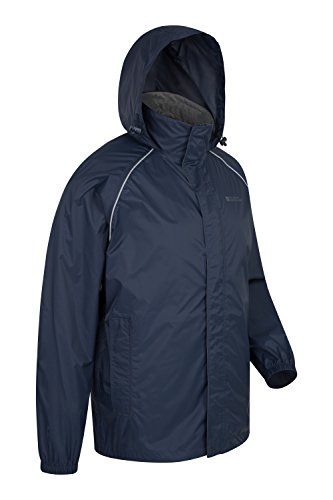 Mountain Warehouse Chaqueta Impermeable para Hombre Pakka - Chaqueta Plegable con Capucha, Abrigo para Hombre con Bandas Reflectantes, Chaqueta Ligera para la Lluvia Azul Marino XL