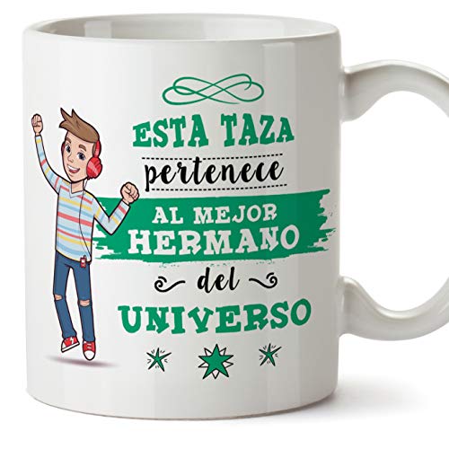 MUGFFINS Taza Hermano - Esta Taza Pertenece al Mejor Hermano del Universo - Taza Desayuno/Idea Regalo Original/Cumpleaños de Hermanitos. Cerámica 350 mL