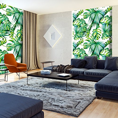 murando Fotomurales Hojas Tropicales Monstera 150x280 cm Papel pintado tejido no tejido Decoración de Pared decorativos Murales moderna de Dise?o Fotográfico Exotico Blanco Verde b-B-0295-am-a