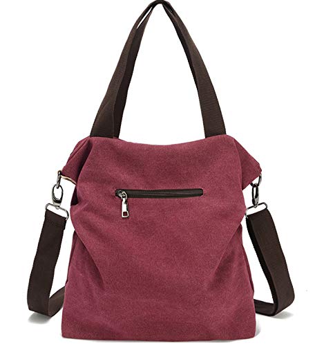 Myhozee Bolsos de Mujer,Bolso Bandolera Mujer Bolso Lona de Hombro Bolso Tote Bolso Shopper Bolso de Mano para Multifuncional -Vino Rojo