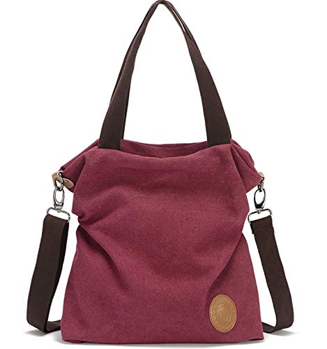 Myhozee Bolsos de Mujer,Bolso Bandolera Mujer Bolso Lona de Hombro Bolso Tote Bolso Shopper Bolso de Mano para Multifuncional -Vino Rojo