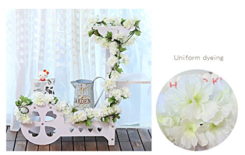 MZMing 2piecesx235cm Artificial Cereza Colgando Vid Flor Artificial Brote Flor Planta Artificial Flor Vid Hojas Para Familia Jardín Fiesta Cerca Decoración de la Boda-Blanco