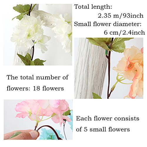 MZMing 2piecesx235cm Artificial Cereza Colgando Vid Flor Artificial Brote Flor Planta Artificial Flor Vid Hojas Para Familia Jardín Fiesta Cerca Decoración de la Boda-Blanco