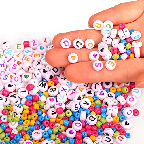 Naler Conjunto de 4mm Cuentas de Colores y 7mm Abalorios Letras Redondas Cuentas Alfabeto para Pulseras DIY Manualidades (1550 Piezas)