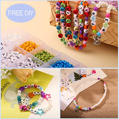 Naler Conjunto de 4mm Cuentas de Colores y 7mm Abalorios Letras Redondas Cuentas Alfabeto para Pulseras DIY Manualidades (1550 Piezas)